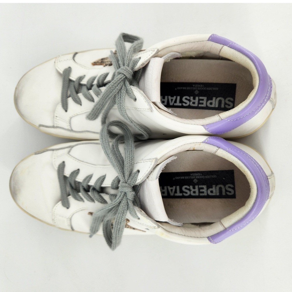 Golden Goose Superstar Sneakers Women 41 White Purple Distressed Leather Italy - Picture 5 of 14